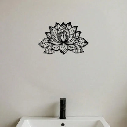 Bohemian Metal Wall Art Black Mandala - Lotus Flower Decor for Living Room Bedroom Office - Zen Meditation Home Hanging
