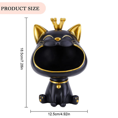 Lucky Cat Statue Decoration Resin Big Mouths Cat Statue Creative Small Items Container Cute Desktop Storage Accessories