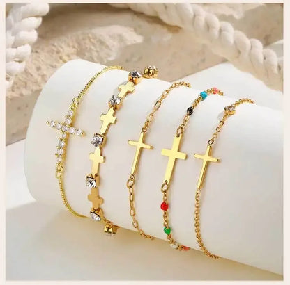 316L Stainless Steel Cross Bracelet for Women, Adjustable Chain Religious Christian Jewelry Daily Wear 2025 Trendy