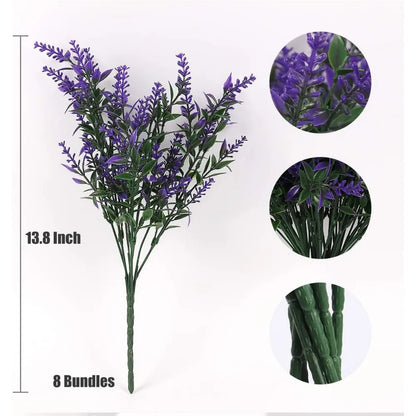Artificial Greenery Lavender Fake Shrubs Flowers 8 Bundles UV Resistant Hanging Planter Flora Fence Indoor Outside Decor Weddin