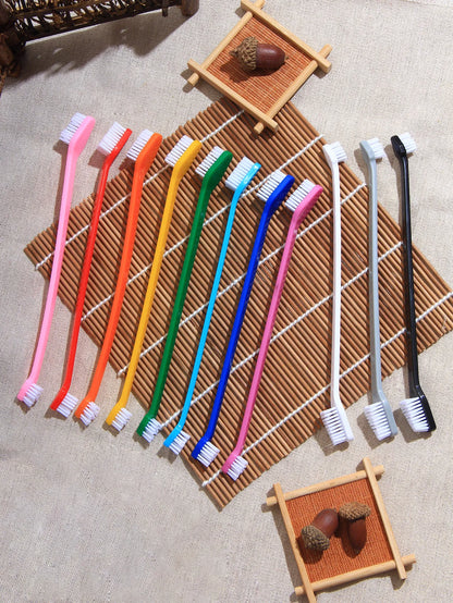 5pcs/set Long Handle Pet Toothbrush Double-head Dog Toothbrushes Oral Care Dog Teeth Cleaning Soft Hair Cat Toothbrush