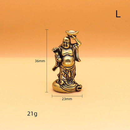 Maitreya Buddha Miniatures Figurines Brass Small Statue Ornaments Home Decor Craft for Living Room Desk Decoration