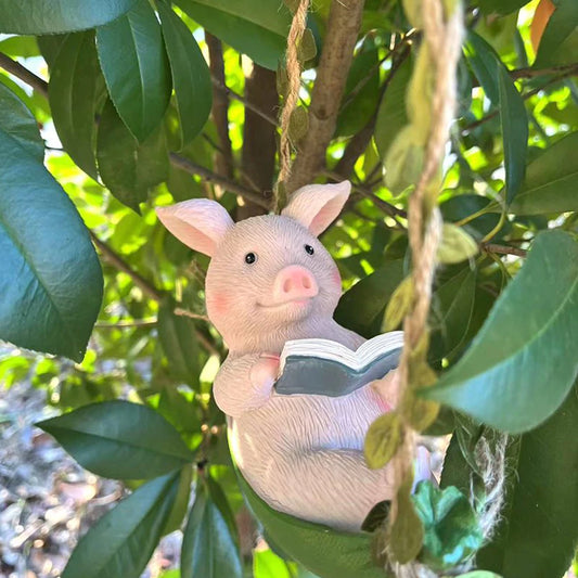 Decorative Piggy Shape Statue Waterproof Pig Swing Sculpture Ornament Lovely Pig Landscape for Outdoor Balcony Patio Tree Decor