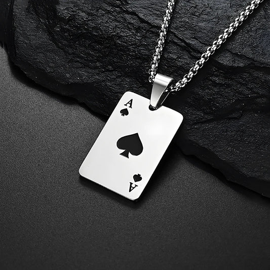 Stainless Steel Poker Card Ace of Spades Necklace Pendant Chain Playing Cards Jewelry Ace of Hearts Necklaces