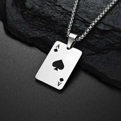 Stainless Steel Poker Card Ace of Spades Necklace Pendant Chain Playing Cards Jewelry Ace of Hearts Necklaces