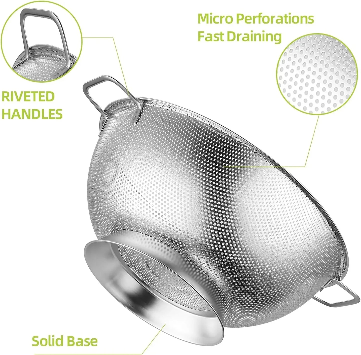 3Qt Metal Colander with Handle, Stainless Steel Strainer for Kitchen, Mesh Strainer for Washing Pasta, Spaghetti, Berry, Fruit,