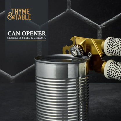 Can Opener Durable Metal Ceramic Dot Handle Comfort Grip Non Slip Easy Use Kitchen Tool Canned Vegetables Fruits Beans