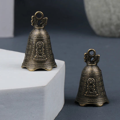 2Pcs Retro China's Mini Bronze Sculpture Pray Buddha Feng Shui Bell Home Garden Decorative Wind Bells Car Pendant Accessories