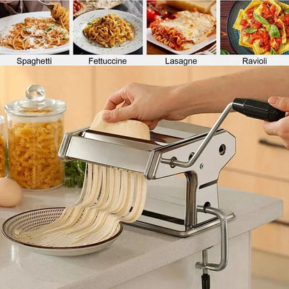 Stainless Steel Pasta Maker Machine Adjustable Noodle Dumpling Press with Two Cutters Multifunctional Kitchen Appliance