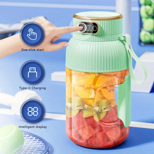 Compact USB-C Rechargeable 40oz Green Juicer Blender with Dual Lids Silicone Straw Quiet Operation and Easy Clean Design