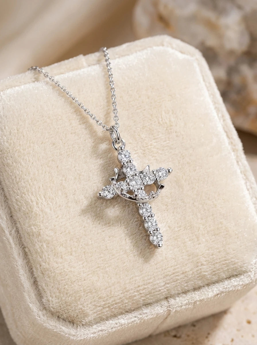 Light Luxury Pave Zircon Cross Necklace | Gold/Silver Dual-Tone Colors | Unique Versatile Daily Jewelry