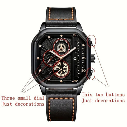 Men's Quartz Watch Square Black Dial