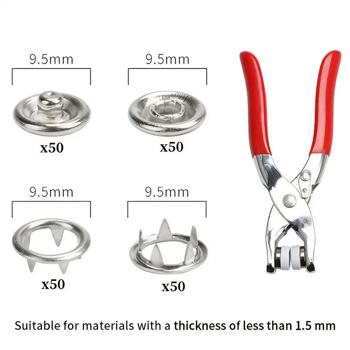1Set 201Pcs Hand Pressed Five Claw Button Install Tool with Metal Snap Fasteners