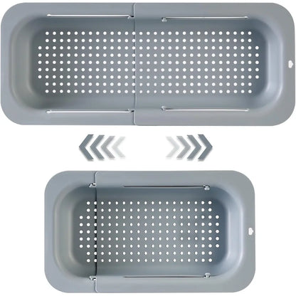 Extendable Sink Colander Strainer Basket - Wash Vegetables and Fruits, Drain Cooked Pasta and Dry Dishes - Adjustable Over the S