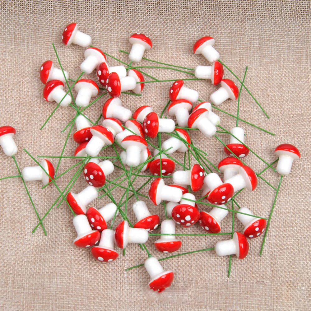 50pcs Cute Red Mushroom Model Garden Embellishment Small Decoration Suitable