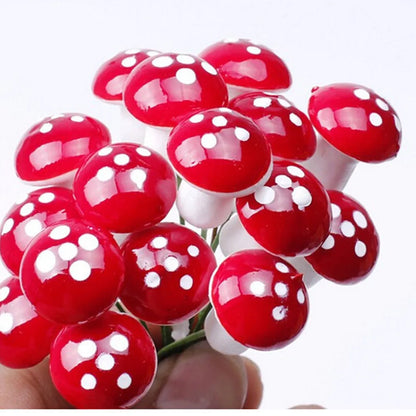 50pcs Cute Red Mushroom Model Garden Embellishment Small Decoration Suitable