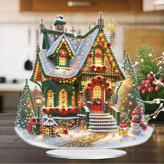 Acrylic Christmas House Colorful Light House Desktop Diamond Art Kits Rhinestones Desktop Ornaments for Home Office Decor
