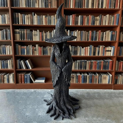 Cracker Barrel Witch Statue Gothic Halloween Resin Figurine Retro Magician Decor, Dark Fantasy Ornament, Festival Collectible