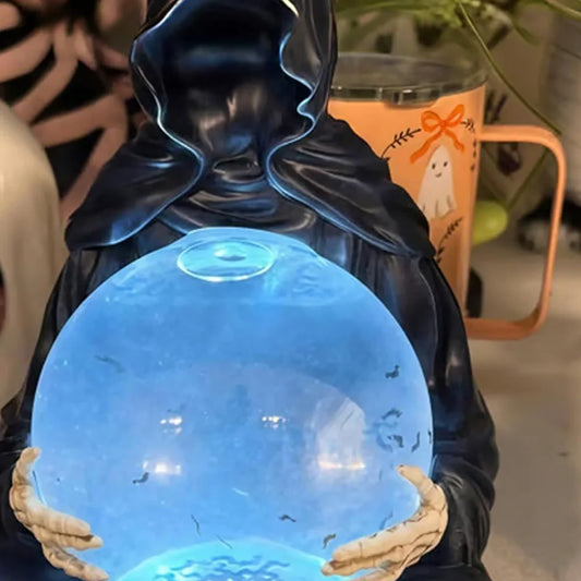 The Death God's Crystal Ball Lights Gothic Liquid Motion Water Glitter LED Light Grim Reaper Water Globe Halloween Home Decor