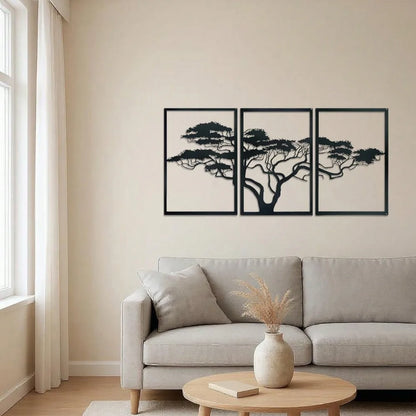Premium 3-Piece Tree of Life Metal Wall Art Set - Elegant Black Bohemian Wall Decor for Living Room, Bedroom, Office, Bathroom