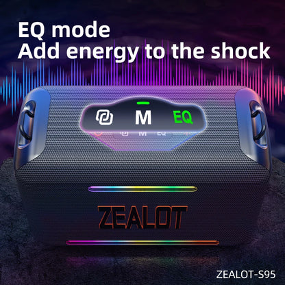 ZEALOT-S95 120W Waterproof Portable Loud Bluetooth Speaker, Wireless Outdoor Boombox SubwooferTriple Passive Radiators-Deep Bass