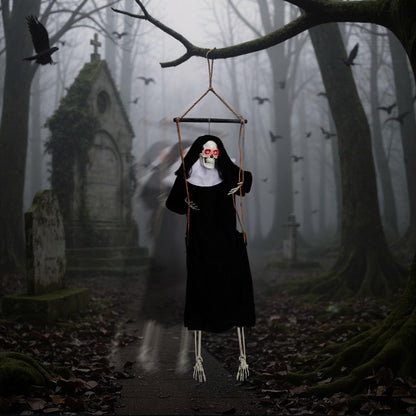Outdoor Halloween Decorations - 2 Packs Hanging Ghosts Decor with Light-Up Eyes & Scary Scream, 3ft Grim Reaper Swinging Ghost