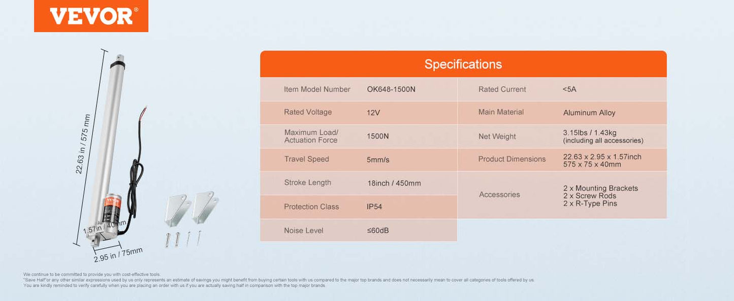 SucceBuy 1500N 12V Linear Actuator Electric Linear Motor Controller with Mounting Bracket For Home Automation Sofa Recliner Lift