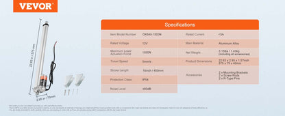 SucceBuy 1500N 12V Linear Actuator Electric Linear Motor Controller with Mounting Bracket For Home Automation Sofa Recliner Lift