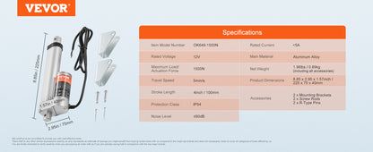 SucceBuy 1500N 12V Linear Actuator Electric Linear Motor Controller with Mounting Bracket For Home Automation Sofa Recliner Lift