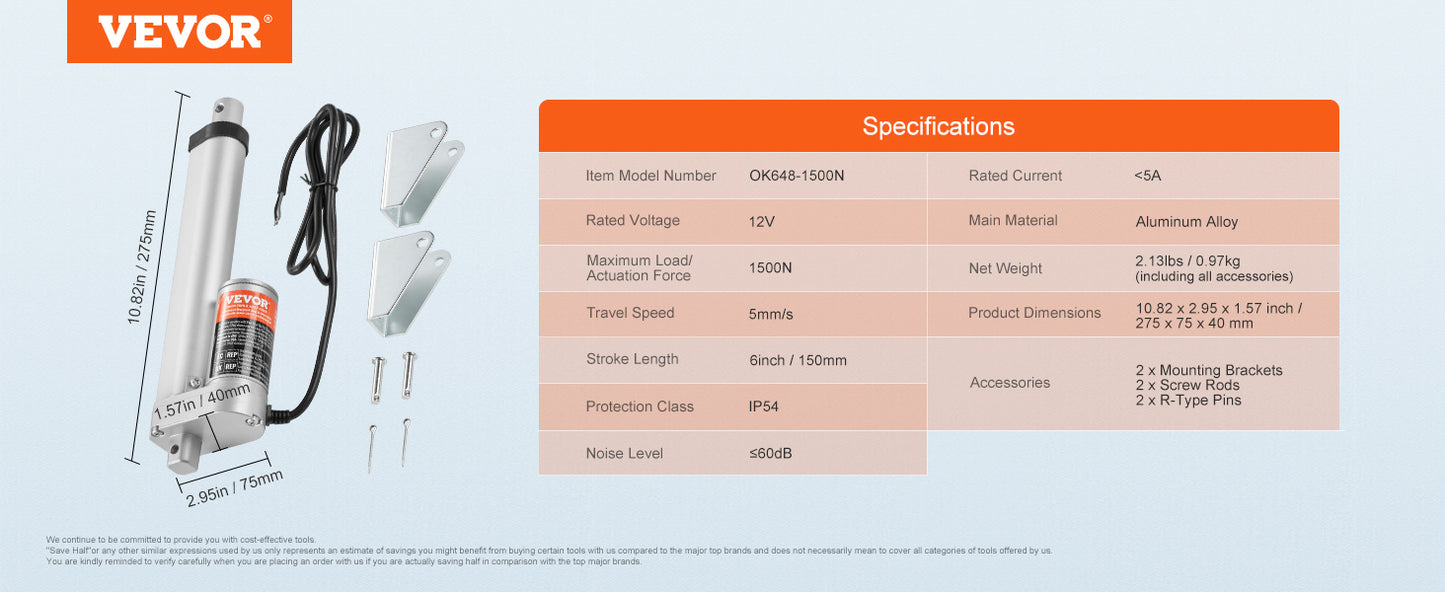 SucceBuy 1500N 12V Linear Actuator Electric Linear Motor Controller with Mounting Bracket For Home Automation Sofa Recliner Lift