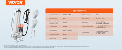 SucceBuy 1500N 12V Linear Actuator Electric Linear Motor Controller with Mounting Bracket For Home Automation Sofa Recliner Lift