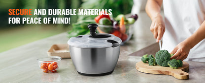 SucceBuy Stainless Steel Salad Spinner 4.75Qt One-handed Easy Press Large Vegetable Dryer Washer Lettuce Cleaner and Dryer